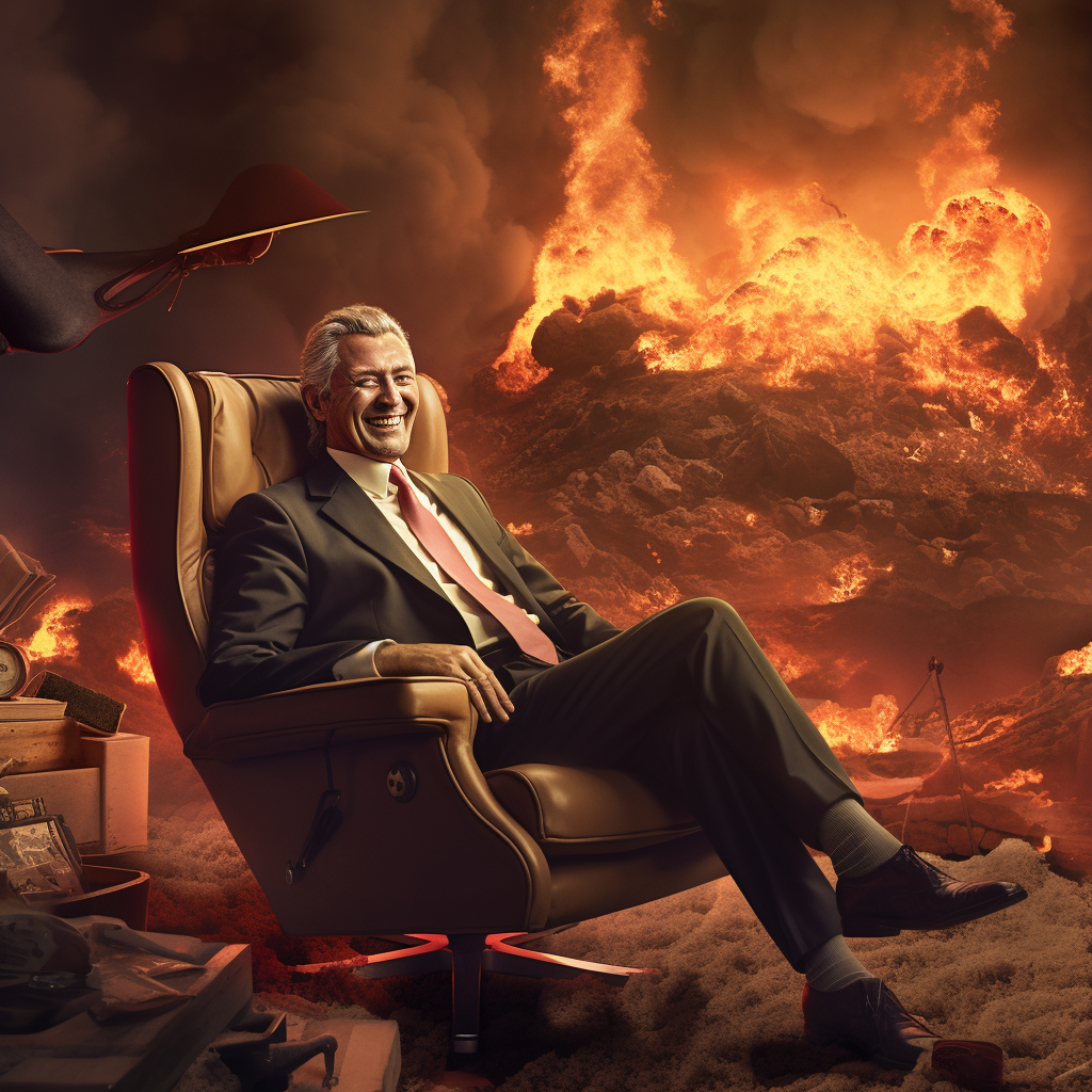 A billionaire realxing in comfort whilst the rest of the world burns